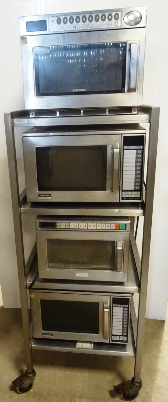 4 Commercial Microwaves with Stacked Floor Stand 1