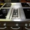 Modular centre island induction hob-cooker suite with 6 station hot cupboard