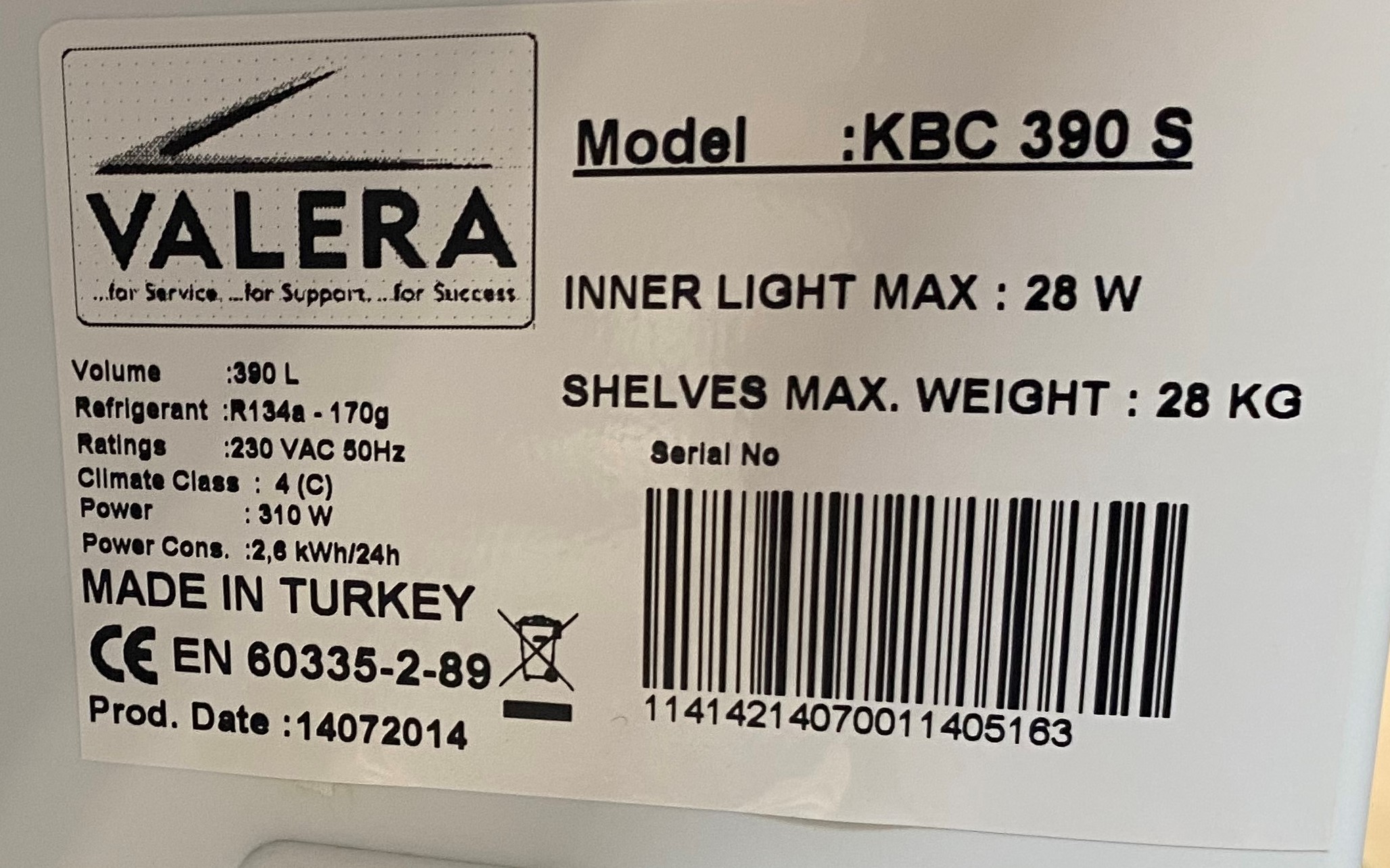 VALERA KBC 390 Single Door Display Fridge 390 Litres – Brand New B Grade