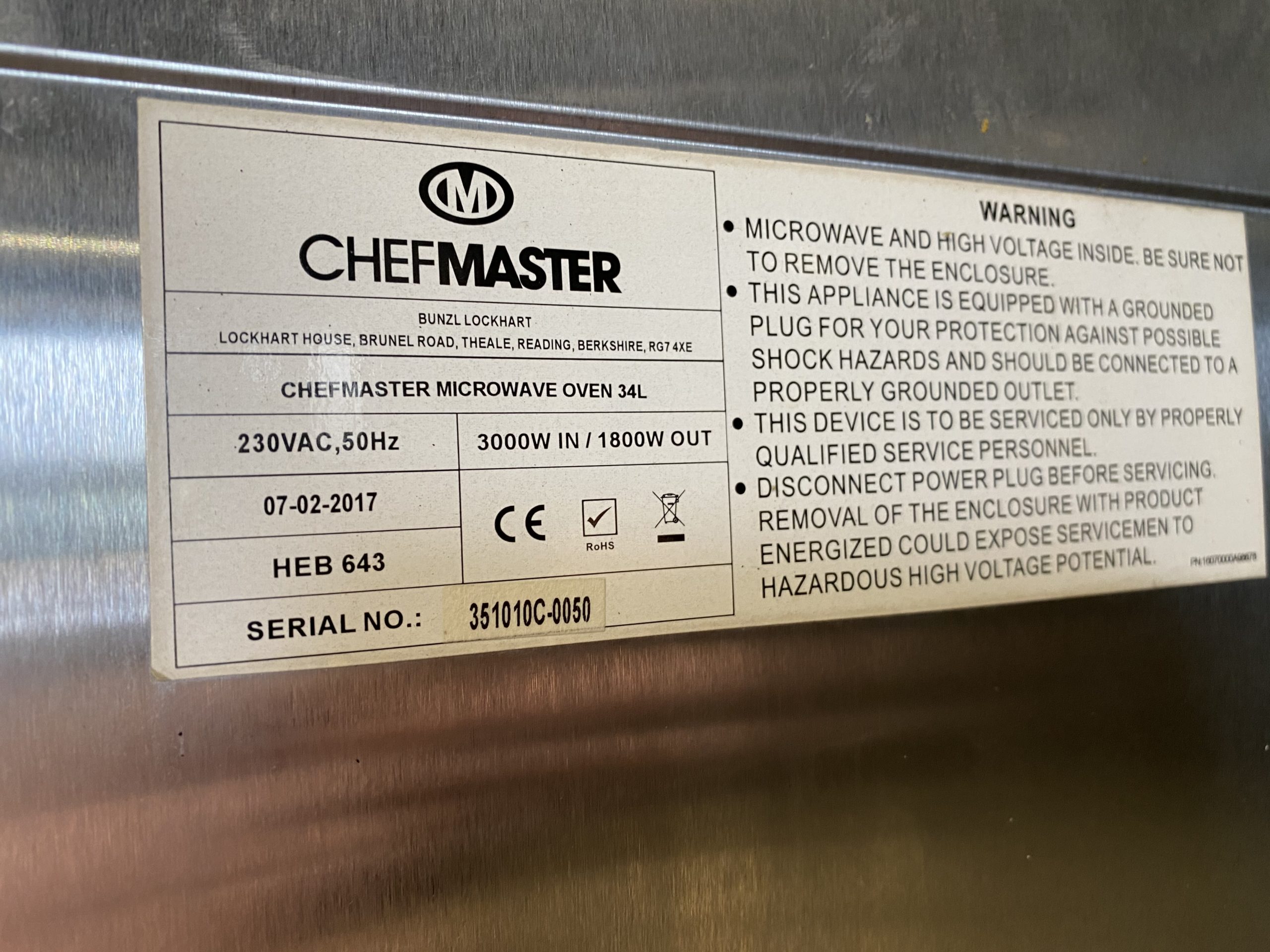CHEFMASTER HEB 643 1800 Watt Commercial Microwave