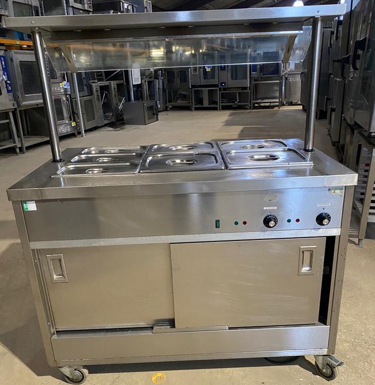 Triple well Heated Servery with Hot Cupbaord and Tray Slide