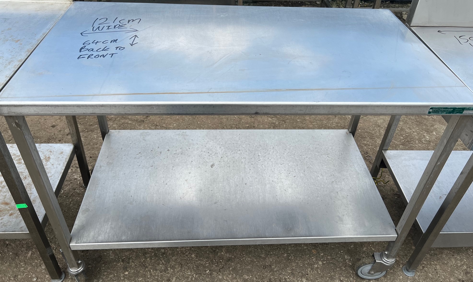 121cm x 64cm Stainless Steel Prep Table with Wheels