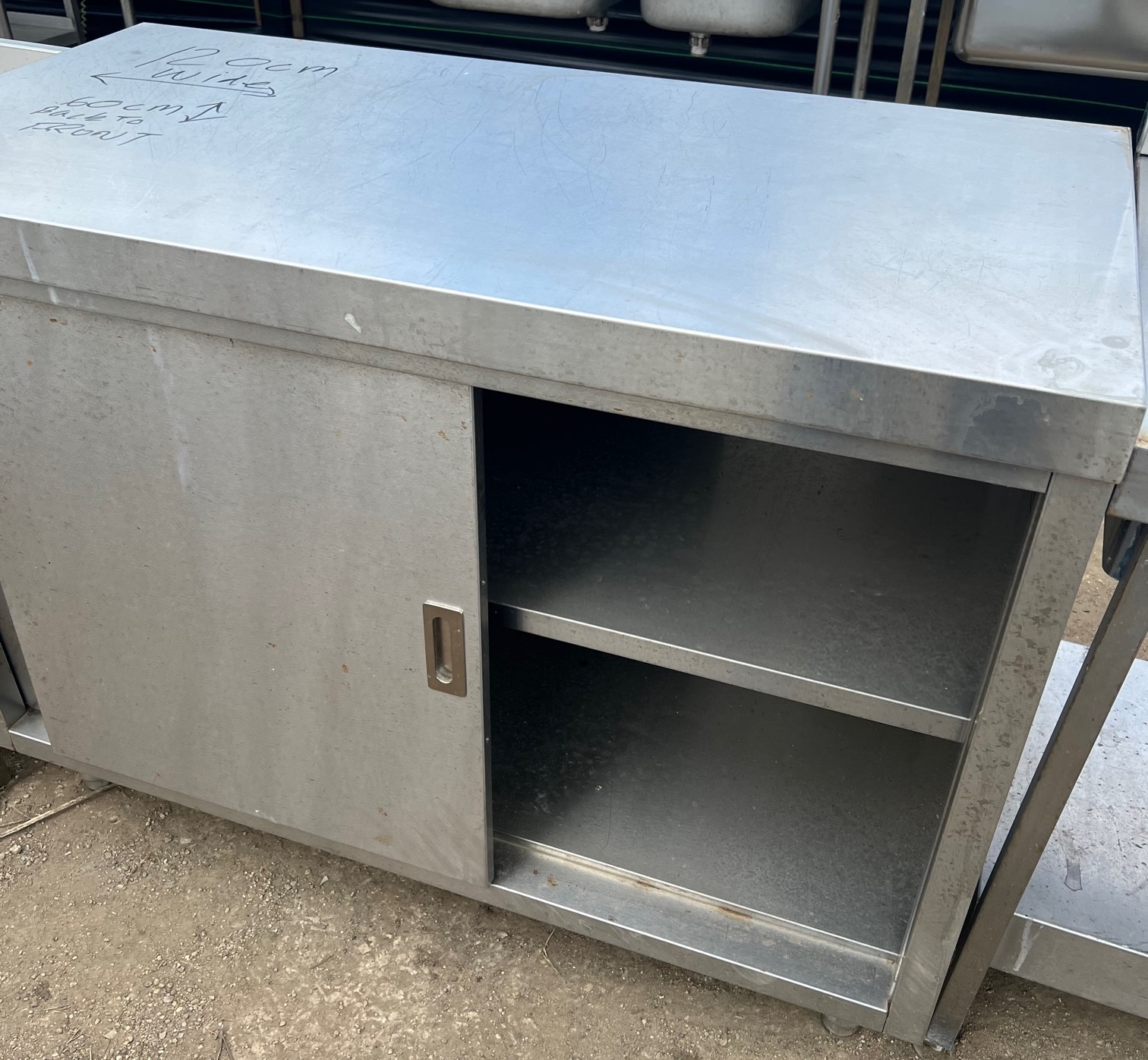 120cm Stainless Steel Table with Cupboard.