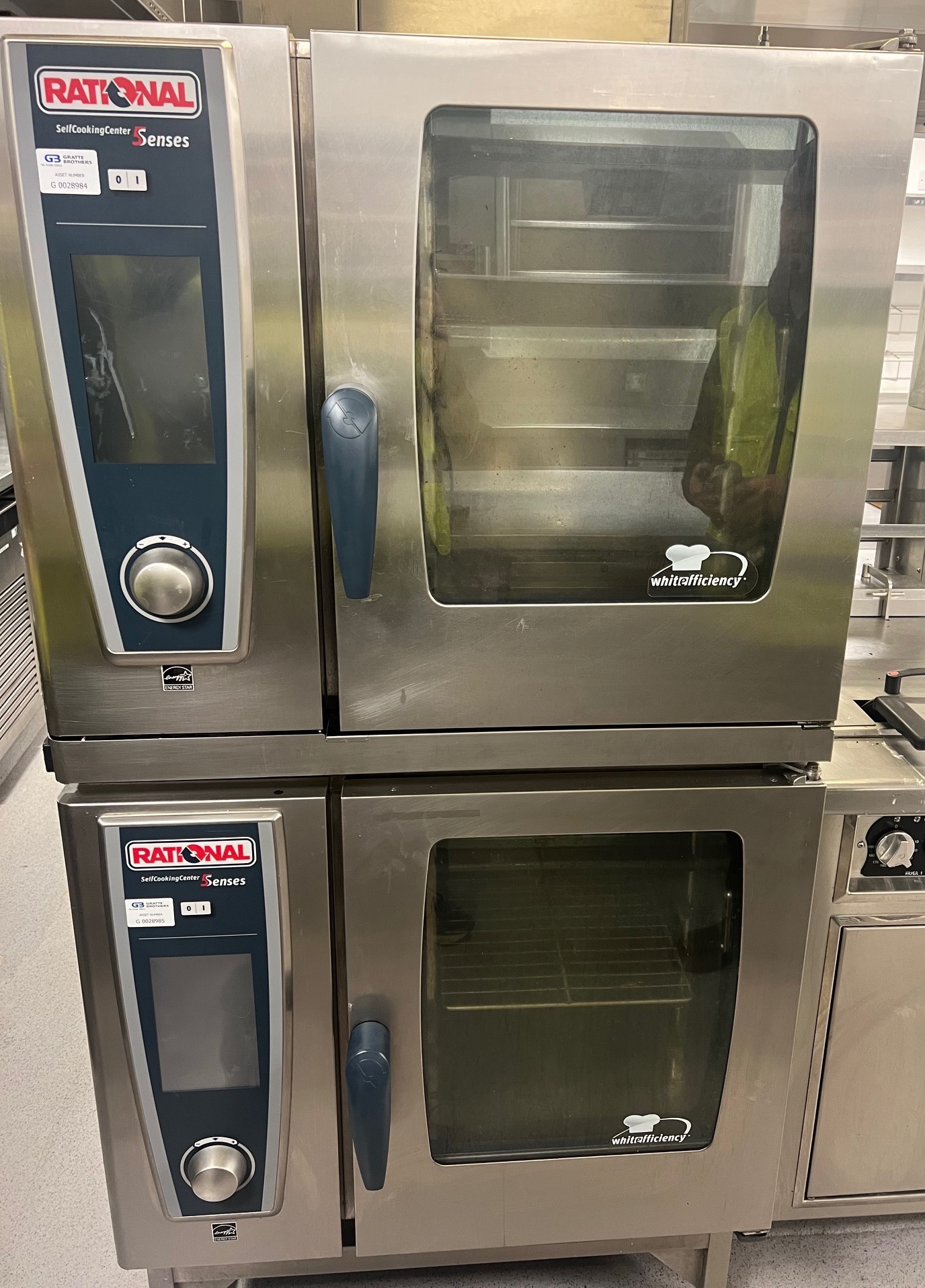 RATIONAL Stacked White Efficiency Electric 6 Grid Combi Ovens with Stand